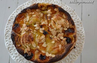 Tarte amandine pommes pochées, abricots