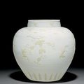 A very rare slip-decorated white-glazed jar. Ming dynasty, 16th century