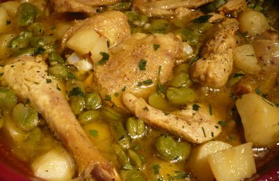 Tajine de poulet au citron confit et aux fèves (cuisson au four)