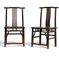 A pair of softwood high-back chairs, Qing dynasty, 18th century