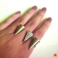 Bague 2 Doigts Fashion Style Punk Rock Rivets Strass Métal Couleur Bronze T 16_17 mm