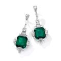 Superb pair of emerald and diamond pendent earrings