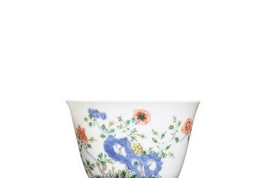 A fine and very rare famille-verte 'month' cup, Mark and period of Yongzheng