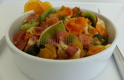 Salade de pâtes vitaminée au saumon fumé et à l'orange
