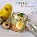 Verrine pamplemousse, crème d'avocat aux sardines et son oeuf de caille