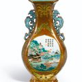 A fine café-au-lait ground Famille-Rose wall vase, Seal mark and period of Qianlong (1736-1795)