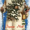Carte (Joyeux Noël) Père-Noël en blanc vintage