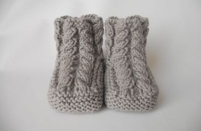 Chaussons bébé "TORSADE" en pur Mérinos Français de la naissance à 6 mois