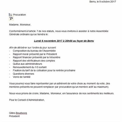 Assemblée générale BSL lundi 6 novembre - 20h00