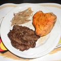 Onglet à l'échalote et patates douces au four