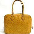 HERMES Paris made in france Sac "Plume" 28 cm en cuir autruche miel 