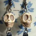 VENDUES - Boucles d'oreilles Vanités en Howlite & gouttes noires