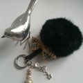 Porte-clés ou bijou de sac avec  pompon fourrure