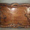 Grand Plateau Bois Sculpté Décor Dragons Indochine Chine Chinese Indo-china wood carving Tray