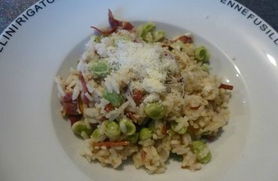 Risotto aux fèves et pancetta