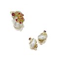 Seaman Schepps. Shell and ruby brooch and pair of earclips, 