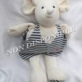 Doudou Peluche Souris Blanche Salopette Rayé Bleu Happy Horse