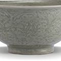 A carved 'Longquan' celadon 'lotus' bowl, Ming dynasty,