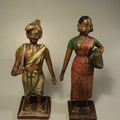 Statues Personnages Bois Enduit et Peint Inde Rajasthan 19ème Wooden India 19th