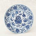 A very rare blue and white 'Eight Buddhist Emblems' dish, Chenghua six-character mark within double circles and of the period