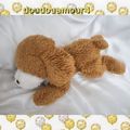 Doudou Peluche Chien Allongé Marron Et Blanc Vintage Boulgom