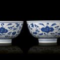 A fine pair of blue and white bowls, Kangxi six-character marks within double-circles and of the period (1662-1722)