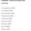 Les dates de la saison 2018-2019