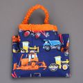 Nouveau : Serviette de cantine enfant élastique Bulldozers et pochette assortie