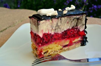 Gâteau aux dragées, fruits rouges et citron