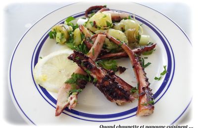 POULPE FONDANT, SALADE DE POMMES DE TERRE TIEDES AU PERSIL ET PIMENT FUME