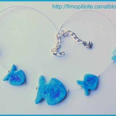 Collier et bracelet poisson effet pastel en pâte fimo.