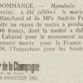 1921 10 Janvier : Mariage BLANCHARD x FRÉROT