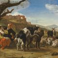 Jan Baptist Weenix, Italianate landscape with a shepherd showing a woman his flock