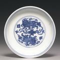 A blue and white 'Lion' dish, Jiajing mark and period (1522-1566)
