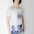 Originale T-Shirt Homme !! SLASHED !! avec motif Tete De Mort EN Coton jersey couleur blanc Taille: L/ Large long 68cm 