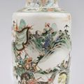 A Chinese porcelain famille verte rouleau vase. Kangxi, circa 1700