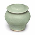 A small Longquan celadon baluster jar and cover, Ming dynasty (1368-1644)