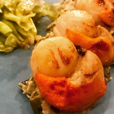 Les St Jacques sur leur Fondue de poireaux aux zestes de citron