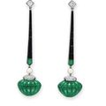 A pair of emerald, diamond and onyx ear pendants 