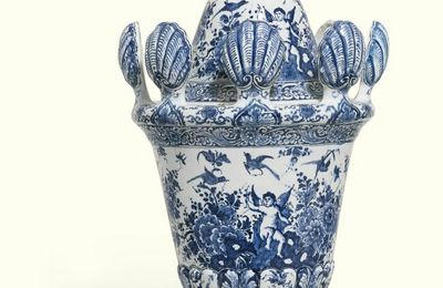 A large and rare Dutch Delft blue and white vase and cover, circa 1700
