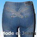 JEAN DROIT Bleu Femme avec Aigle Tribal Taille Normale, MODEETJEANS.FR