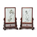 A pair of grisaille-decorated and carved rectangular porcelain framed plaques, 20th century, by Yu Fei’an and Zhu Youlin