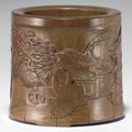 An unusual carved bamboo brush pot, 18th century