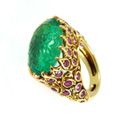 Mid-20th century carved emerald and ruby openwork cluster ring by Cartier, Paris c.1945