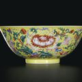 A fine yellow-ground famille-rose bowl, Seal mark and period of Daoguang (1821-1850)