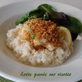 Lotte panée sur risotto au thym citron, sans gluten et sans lactose