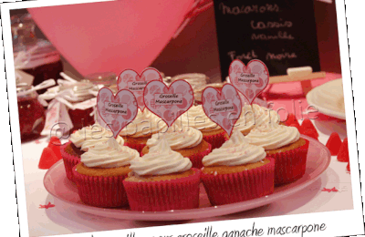 Cupcakes vanille coeur groseille et ganache au mascarpone