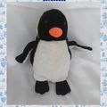 Doudou Peluche Pingouin Noir Blanc Jaune Bec Orange