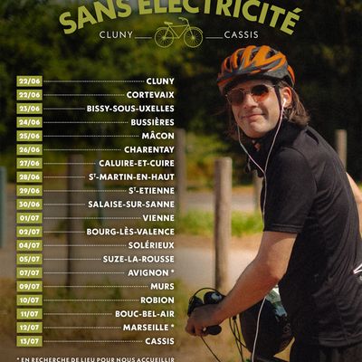Célestin à retrouver en tournée à vélo et sans électricité pour l'album Débranché