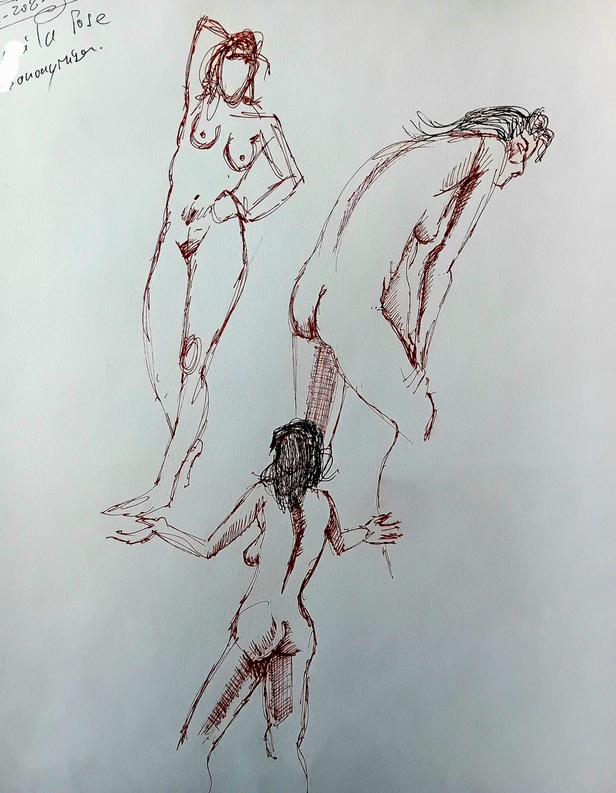 Dessin. Croquis, nu feminin. Modèle vivant. Feutre 